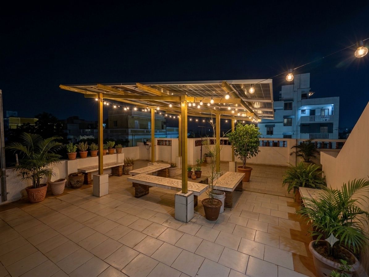 The rooftop terrace at The Coastal Calm in the evening